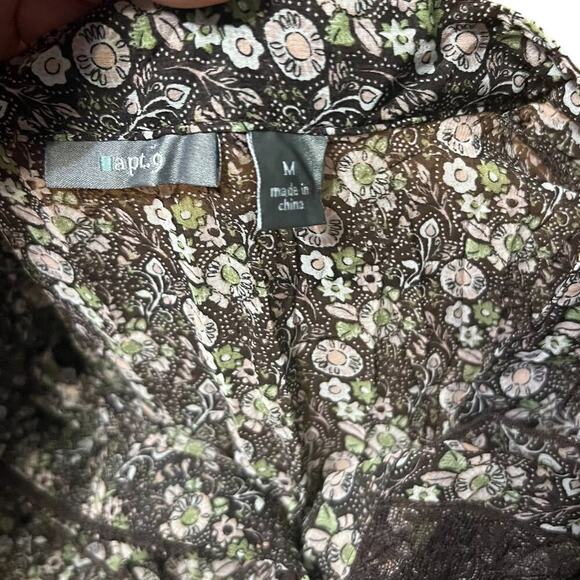 Apt 9 Brown Floral Retro Bell Sleeve Button Up Top Size 8 - Picture 4 of 6